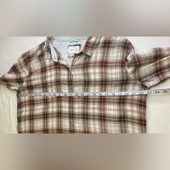 American Eagle Boyfriend Fit Brown Plaid Flannel Shirt Button-up Size Medium - Picture 5 of 7